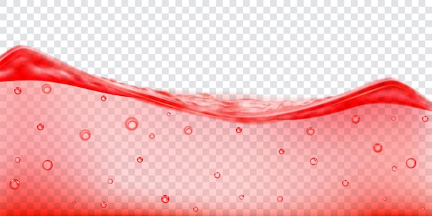 Vetor onda de água translúcida em cores vermelhas com bolhas de ar isoladas em fundo transparente