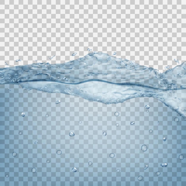 Vetor onda de água transparente com gotas e bolhas em cores azuis claras isoladas em fundo transparente transparência apenas em arquivo vetorial