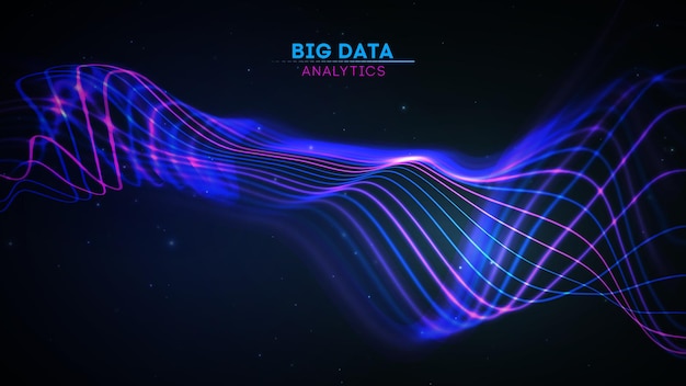 Onda de grande volume de dados em fundo escuro. Cenário de inovação em tecnologia cibernética futurista. Tecnologia de rede de comunicação de internet. Onda sonora. Fluxo de onda dinâmico na cor azul.