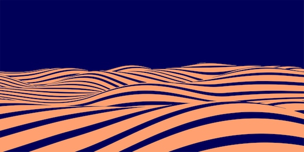 Onda de ilusão de ótica abstrata Um fluxo de listras laranja formando um efeito de distorção ondulado no fundo azul Ilustração vetorial