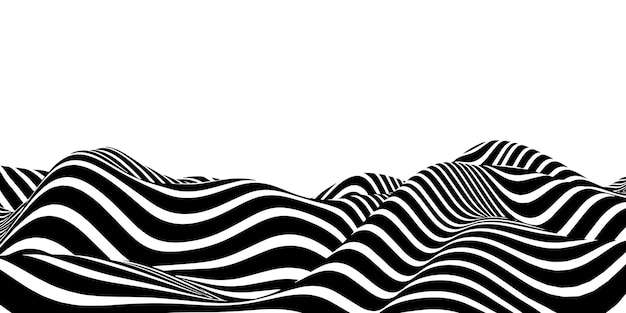 Onda de ilusão de ótica abstrata Um fluxo de listras pretas e brancas formando um efeito de distorção ondulada ilustração vetorial