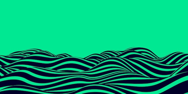 Onda de ilusão de ótica abstrata Um fluxo de listras pretas formando um efeito de distorção ondulado em ilustração vetorial de fundo verde