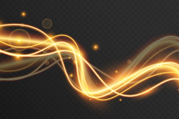 Vetor onda de luz de linhas douradas brilhantes cor dourada elemento de design brilhante faixas brilhantes