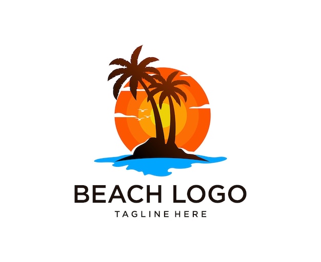 Onda de praia design de logotipo sunset inspirações de design vetorial