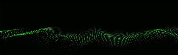 Onda dinâmica de partículas verdes Ponto futurista onda brilhante Estrutura digital de fluxo Fundo de tecnologia de dados Ilustração vetorial