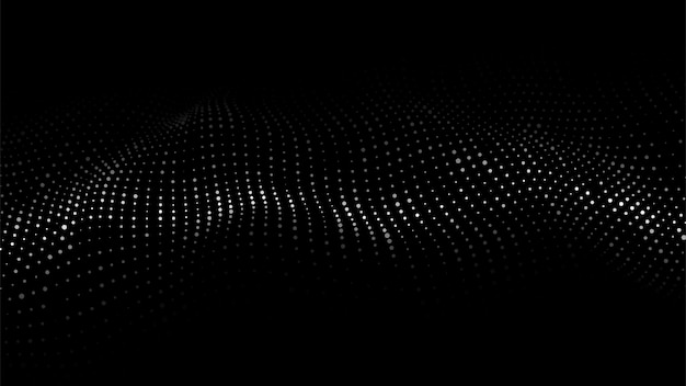 Onda dinâmica digital de partículas Fundo futurista preto abstrato de vetor Visualização de big data