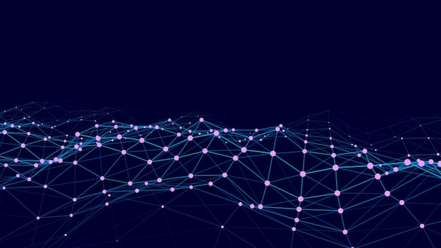 Onda em movimento futurista Fundo digital com partículas e linhas brilhantes em movimento Visualização de grandes dados Ilustração vetorial