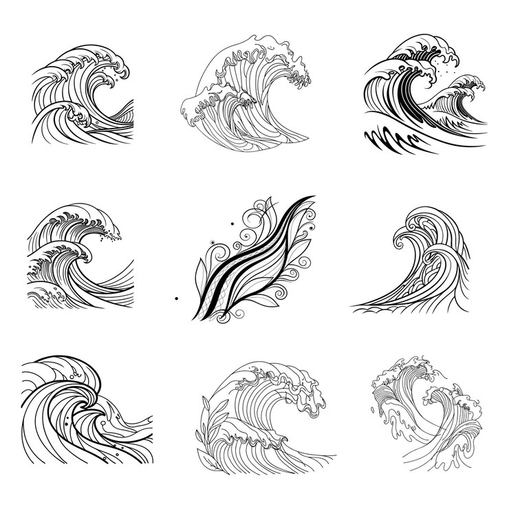 ondas abstratas conjunto de arte de linha preta e branca