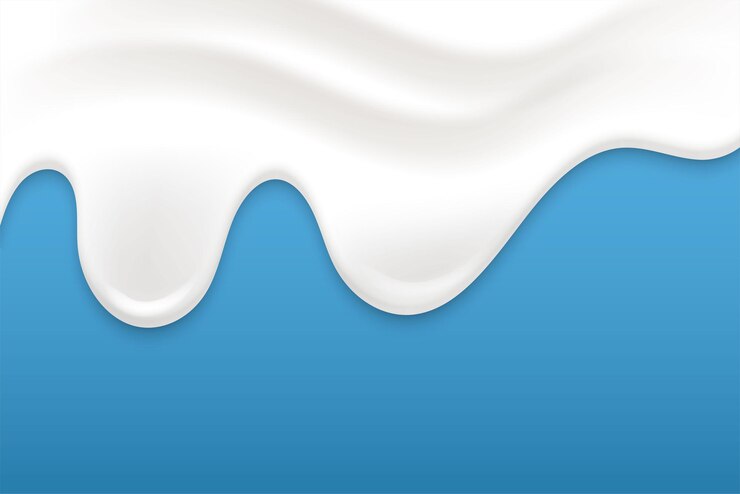 Vetor ondas de leite caindo sobre a textura do iogurte.