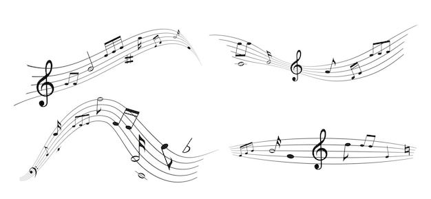 Ondas de notas de música negra faixas de gravação de som