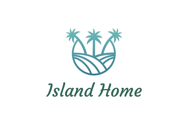 Ondas do mar e palmeira combinadas com formas minimalistas e modernas simples adequadas para logotipo e ícone