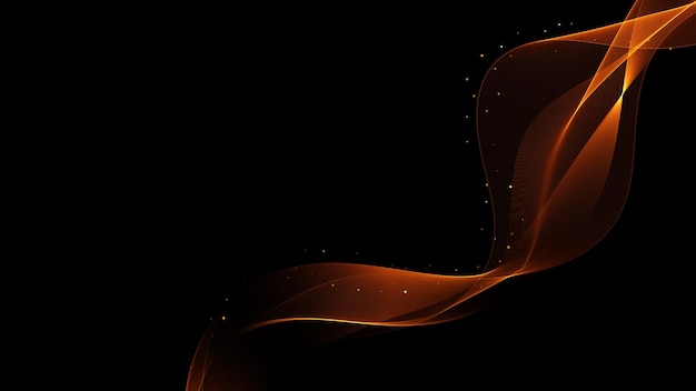 Ondas douradas abstratas. Elemento de design de linhas móveis de ouro brilhante com efeito glitter em fundo escuro para cartão, cupom de desconto, banner, folheto, cartaz e web design.