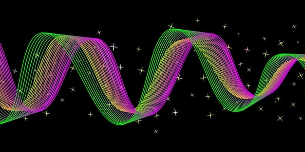 Ondas multicoloridas abstratas em fundo preto ilustração em vetor de ondas sonoras de cor eletrônica