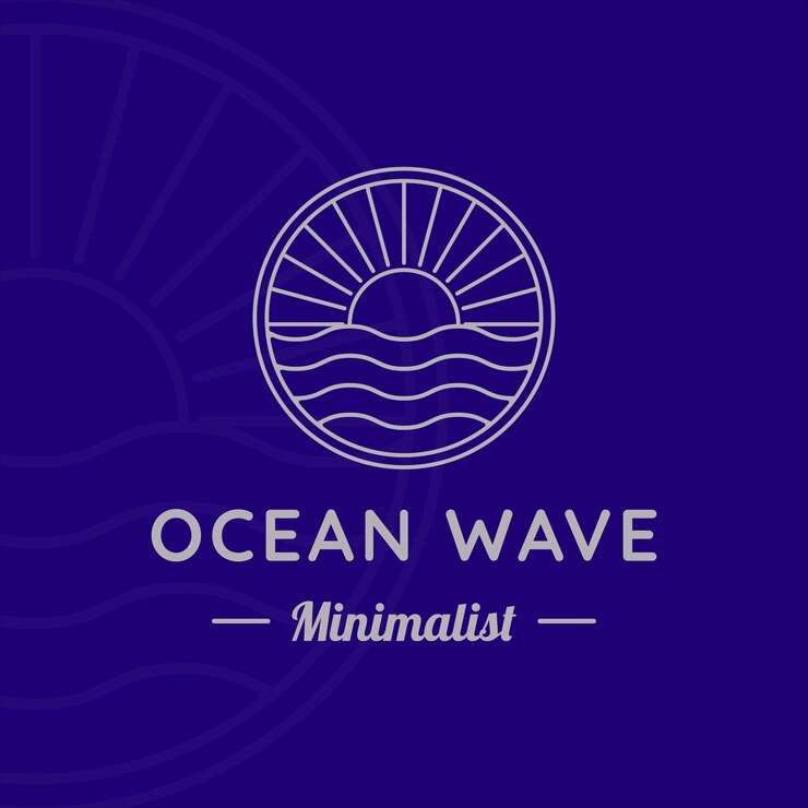 Vetor ondas oceânicas linha arte logotipo ilustração vetorial modelo de design onda do mar com design criativo de ícone de distintivo de sol