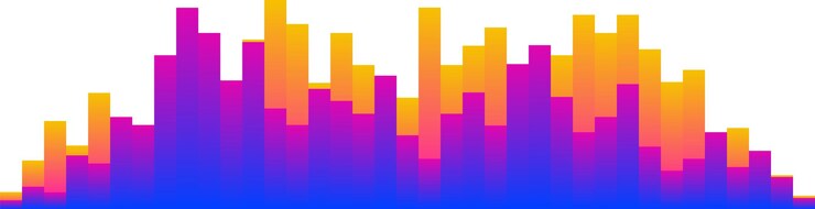 Vetor ondas sonoras coloridas estão criando uma representação visual vibrante de sinais de áudio, formas de onda de música ou dados de equalizador de estúdio digital com um efeito de gradiente de cor adicionando profundidade e dinamismo