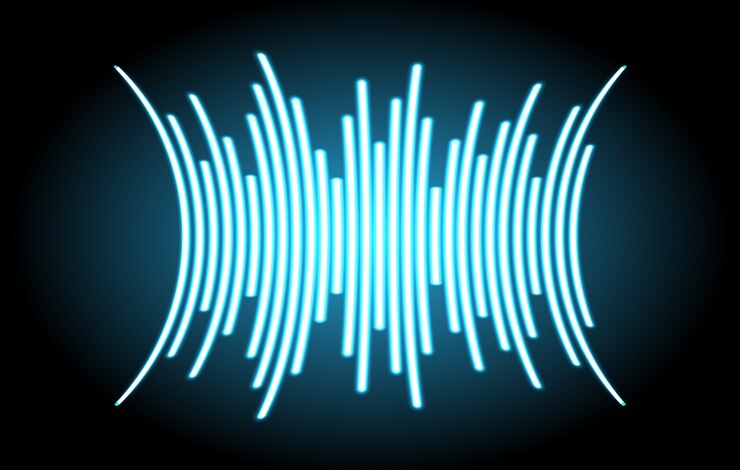Vetor ondas sonoras de luz azul escuro oscilante