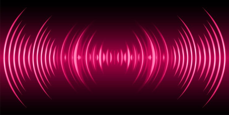 Vetor ondas sonoras oscilando a luz escura