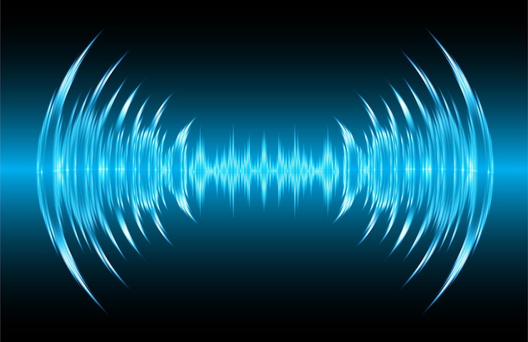 Vetor ondas sonoras oscilando na luz escura