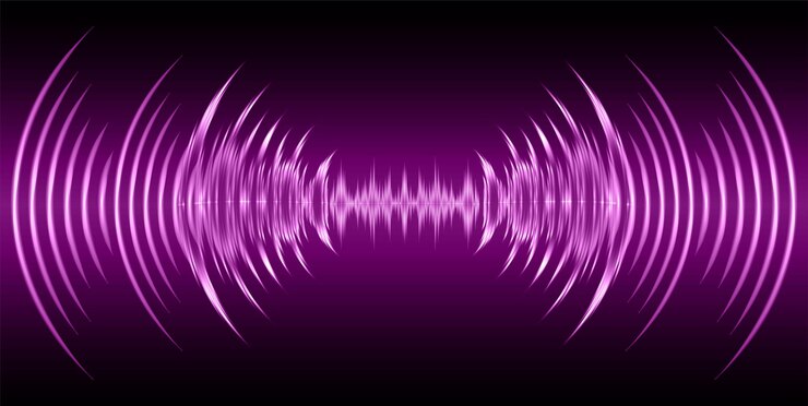 Vetor ondas sonoras oscilando na luz escura