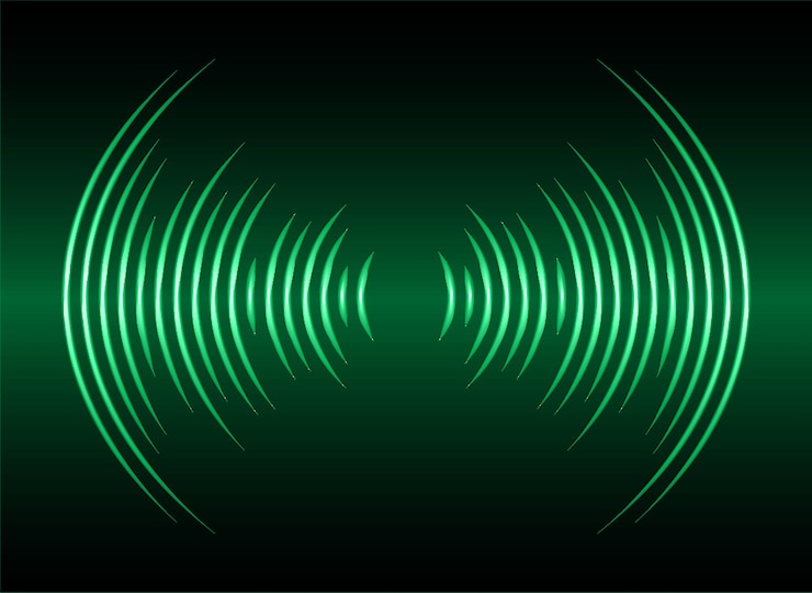 Vetor ondas sonoras oscilando na luz escura