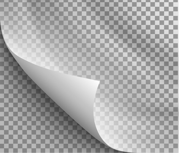 Ondulação da página com sombra na folha de papel em branco para mensagem publicitária e promocional isolada em fundo transparente