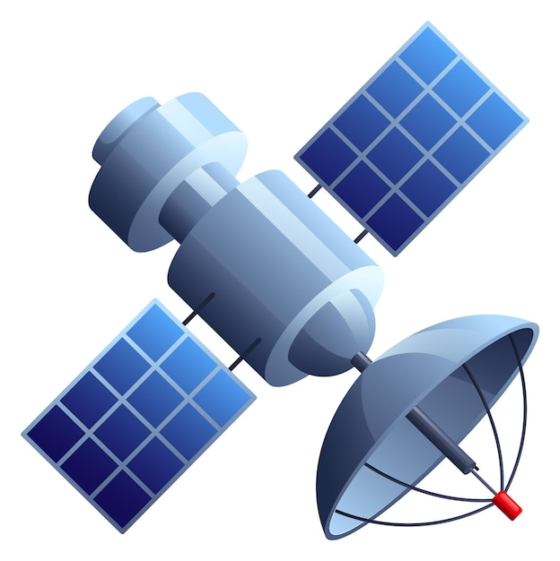 Ônibus espacial do ícone dos desenhos animados do satélite com painéis solares e antena