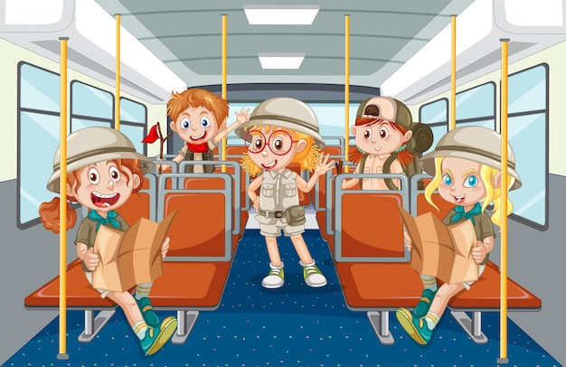 Ônibus interno com desenho de pessoas