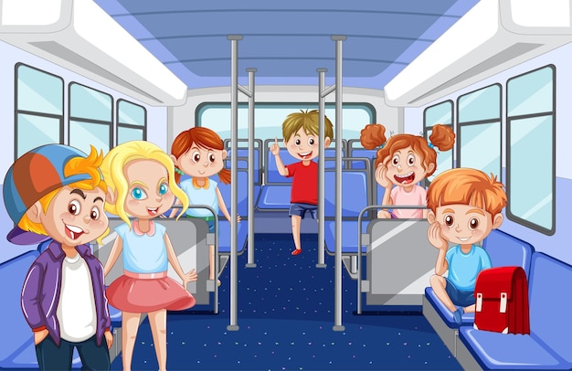 Ônibus interno com desenho de pessoas