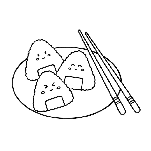 Onigiri doodle comida japonesa em estilo de esboço culinária asiática