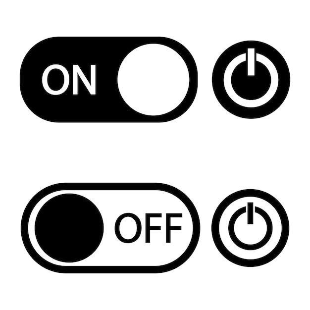 Onoff icon icon setSlider interface power icons on white background Botões de comutação de aplicativos móveisVec