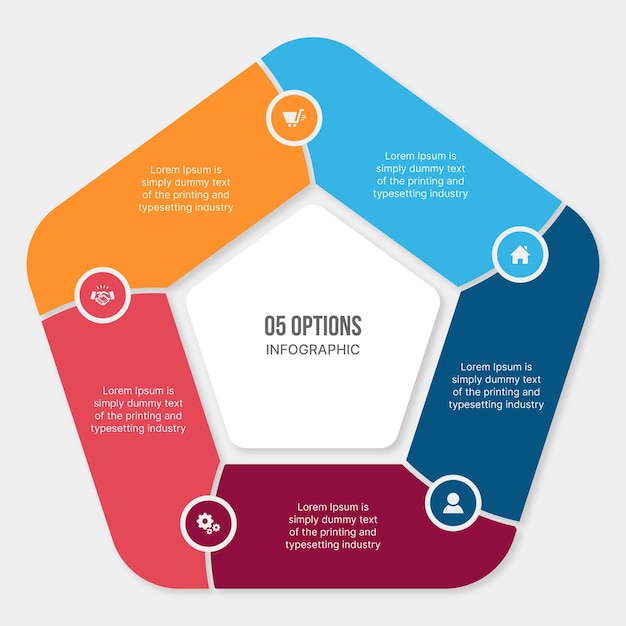 Vetor opções de cinco etapas modelo de design de infografia de negócios