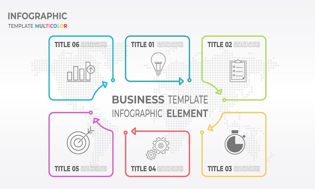 Opções de modelo 6 quadrado infográfico linha fina