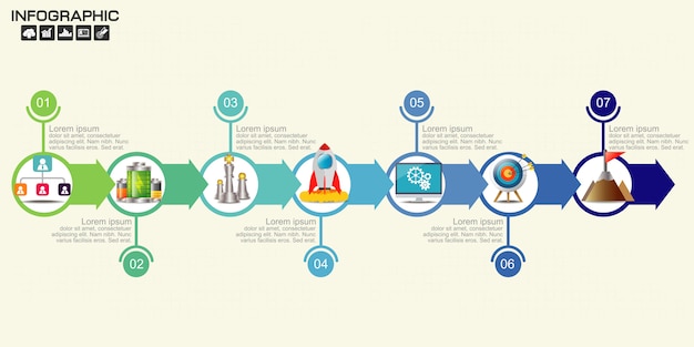 Opções de modelo de infográficos de seta da linha do tempo.