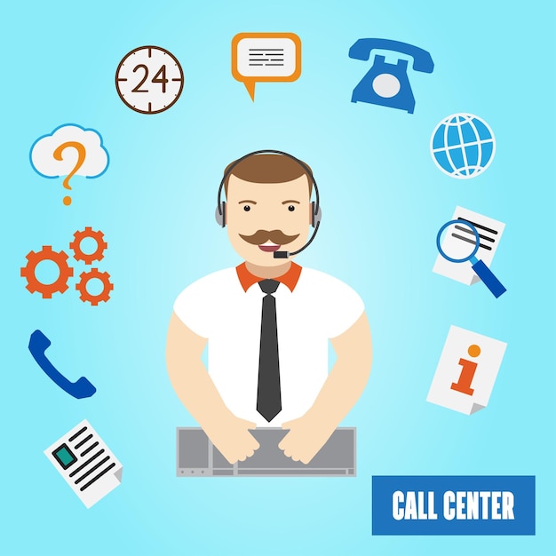 Operador de call center para web e celular 24h o tempo todo centro de suporte ao cliente vetor