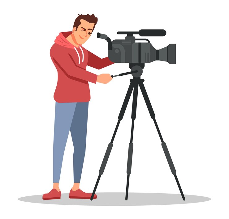 Vetor operador de câmera de notícias ilustração vetorial de cor rgb semi plana
