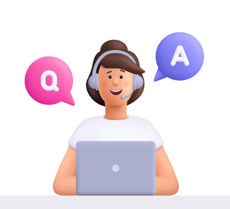Vetor operador de escritório com fone de ouvido e bolha de fala qa falando com clientes personagens vetoriais 3d