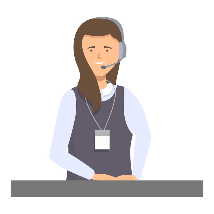 Vetor operador sorridente usando fone de ouvido está trabalhando no call center