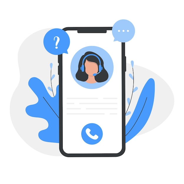 Vetor operadora de atendimento ao cliente com fones de ouvido e um microfone ao redor de elementos de suporte de ícones chamada