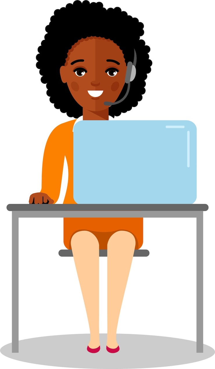 Vetor operadora de linha de apoio feminina com fone de ouvido em sua mesa com computador portátil