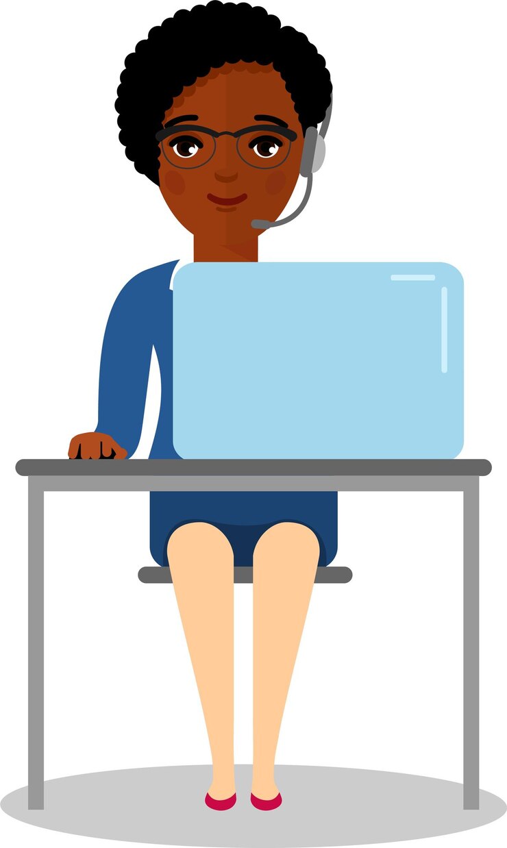 Vetor operadora de linha de apoio feminina com fone de ouvido em sua mesa com computador portátil