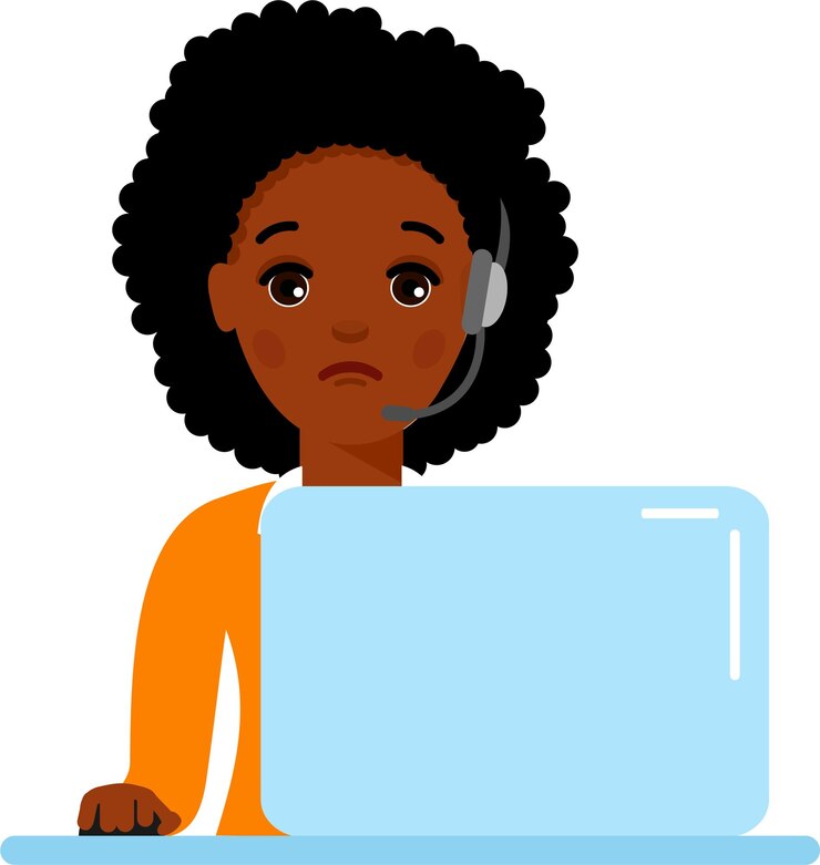 Vetor operadora de linha de apoio feminina com fone de ouvido em sua mesa com computador portátil
