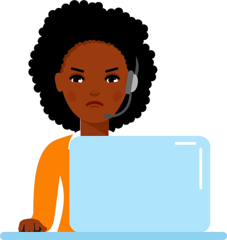 Vetor operadora de linha de apoio feminina com fone de ouvido em sua mesa com computador portátil