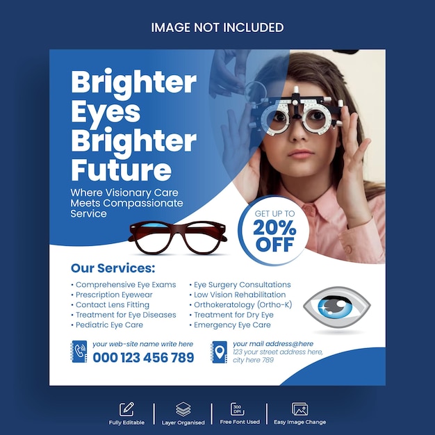 Vetor optometra e clínica ocular postagem de mídia social banner e web banner modelo de design