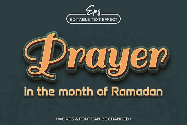 Vetor oração no mês de ramadã efeito de texto