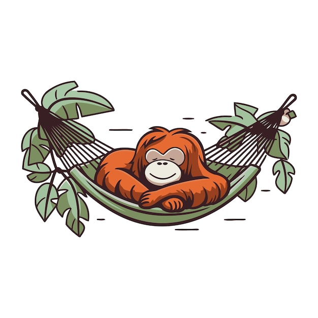 Vetor orangotango em uma hamaca ilustração vetorial isolada em fundo branco