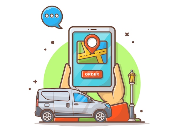 Vetor ordem de transporte on-line com navegação vector icon ilustração