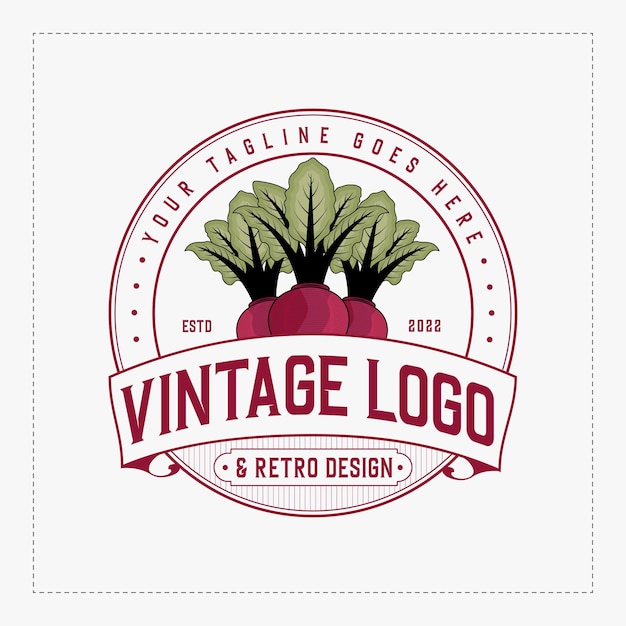 Vetor organic beetroots logo projeta o logotipo vintage com um crachá