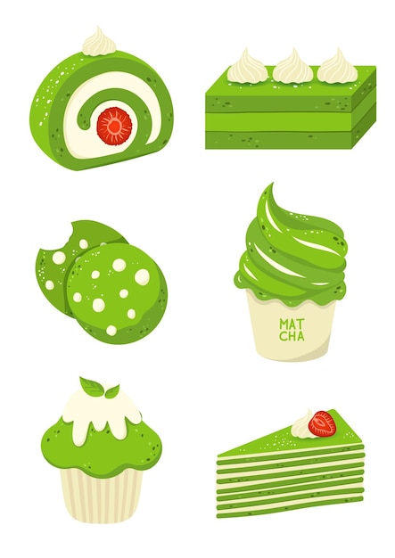 Oriental matcha chá verde doce sobremesa cardápio variedade cupcake rolo biscoito sorvete