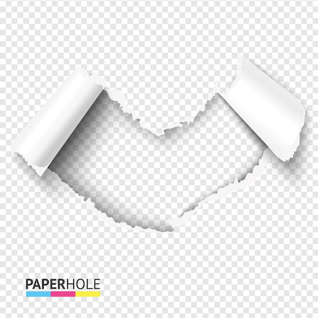 Orifício em formato de coração em branco com peças dobradas em fundo transparente