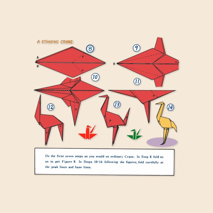 Vetor origami pássaro de papel com guindaste de pé como fazer logotipo retro elementos vetoriais de design de ilustração vintage